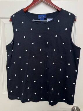 NWT Charter Club Black Sleeveless Top with White Dot Embellishments 1X/W14-16